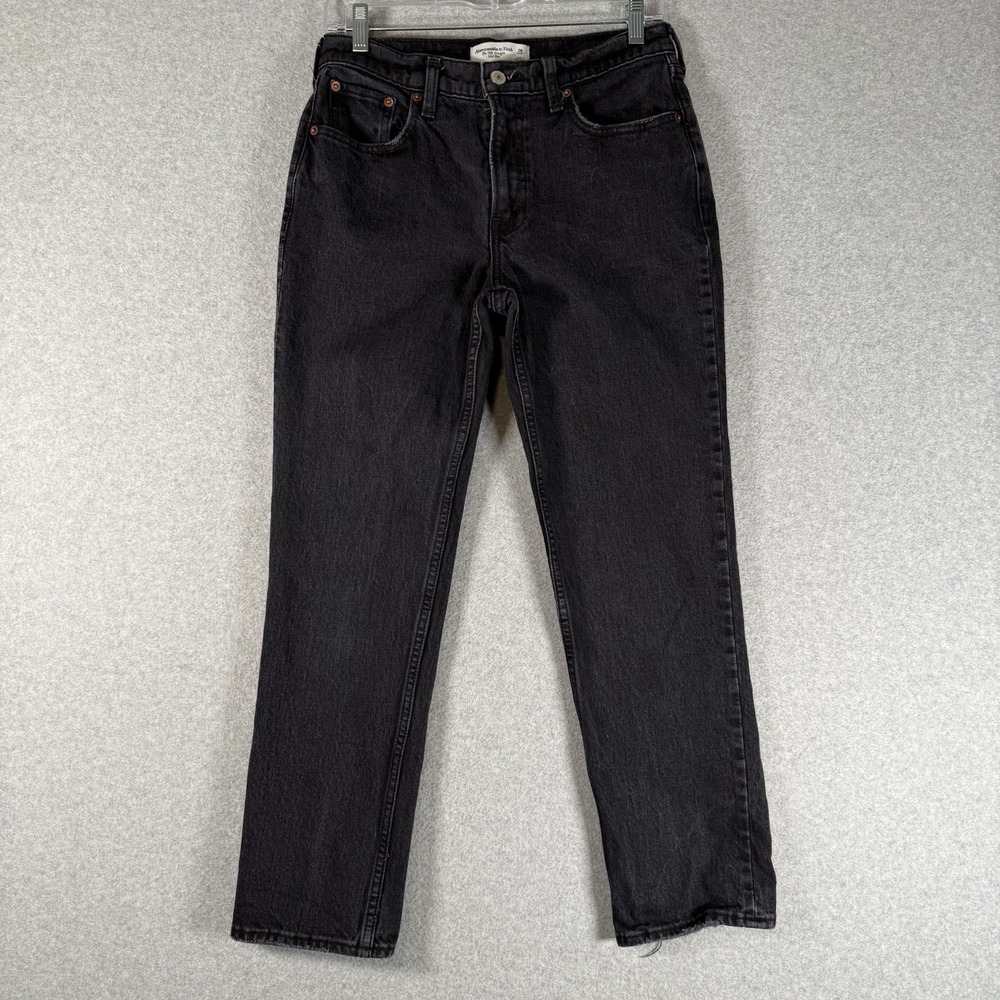 Abercrombie & Fitch 90s straight mid rise jeans womens 26 short black denim pant - Picture 1 of 8